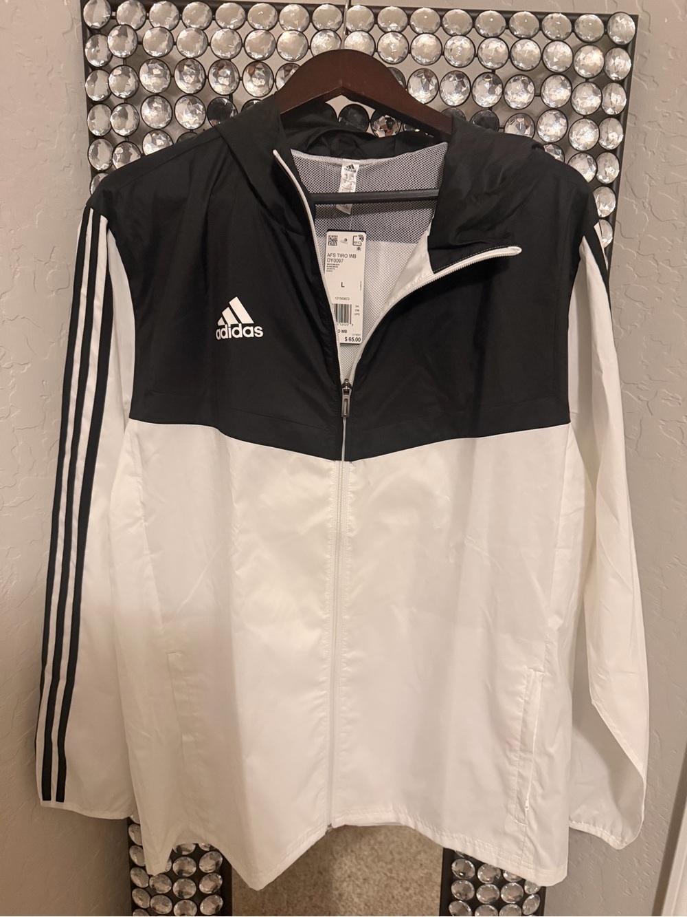 adidas Men’s Black and White Colorblock Windbreaker Jacket